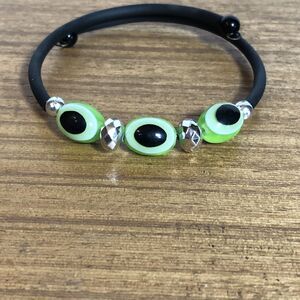 Evil Eye Memory Wire Bracelet Rope Unisex, Green and Black New Beaded Boho